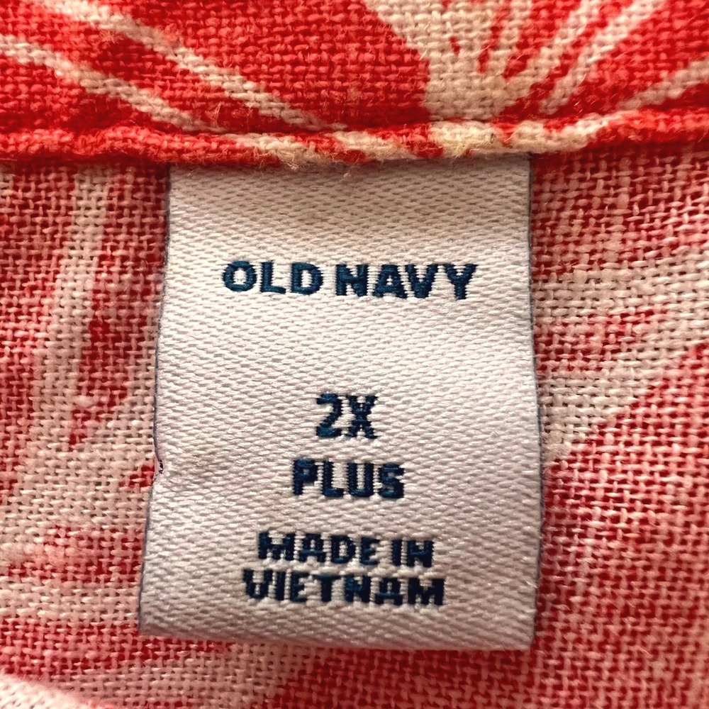 Old Navy Coral Tropical Leaf Linen Blend Button Front Shirt Dress Plus Size 2X - Picture 4 of 10